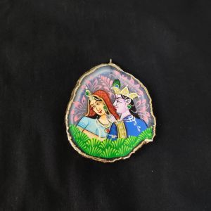Navrabeads Onyx Stone Radha Krishna Pendant with Gold Foil Borders – Approx. 1 Piece for Jewellery Making