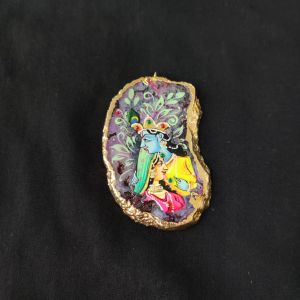 Navrabeads Onyx Stone Radha Krishna Pendant with Gold Foil Borders – Approx. 1 Piece for Jewellery Making