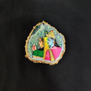 Navrabeads Onyx Stone Radha Krishna Pendant with Gold Foil Borders – Approx. 1 Piece for Jewellery Making