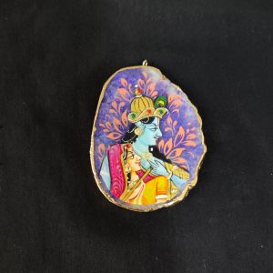 Navrabeads Onyx Stone Radha Krishna Pendant with Gold Foil Borders – Approx. 1 Piece for Jewellery Making
