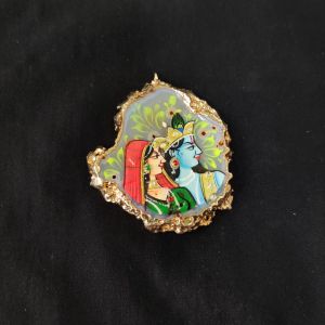 Navrabeads Onyx Stone Radha Krishna Pendant with Gold Foil Borders – Approx. 1 Piece for Jewellery Making