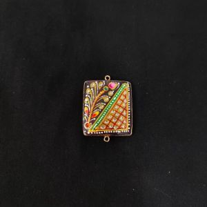 Onyx Pendant or connector Features a Tanjore Painting on Onyx Stones Detailed with Gold Foil Borders, 1.5inch(approx)