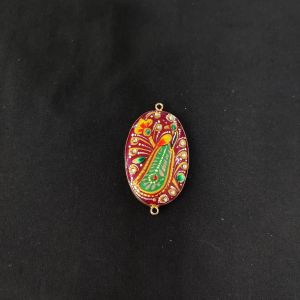 Onyx Pendant or connector Features a Tanjore Painting on Onyx Stones Detailed with Gold Foil Borders, 1.5inch(approx)