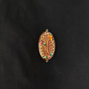 Onyx Pendant or connector Features a Tanjore Painting on Onyx Stones Detailed with Gold Foil Borders, 1.5inch(approx)