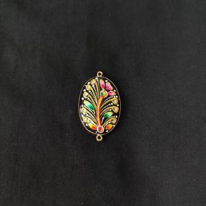 Onyx Pendant or connector Features a Tanjore Painting on Onyx Stones Detailed with Gold Foil Borders, 1.5inch(approx)