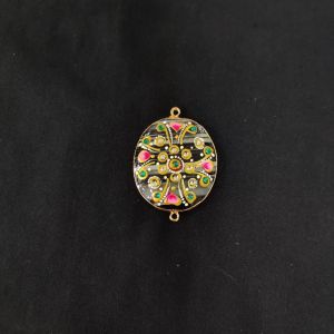 Navrabeads Onyx Krishna Face Pendant Connector with Gold Foil Border | Handcrafted Decorative Stone Pendant for Jewellery Making & DIY Crafts