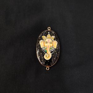 Navrabeads Onyx Krishna Face Pendant Connector with Gold Foil Border | Handcrafted Decorative Stone Pendant for Jewellery Making & DIY Crafts
