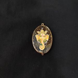 Navrabeads Onyx Krishna Face Pendant Connector with Gold Foil Border | Handcrafted Decorative Stone Pendant for Jewellery Making & DIY Crafts