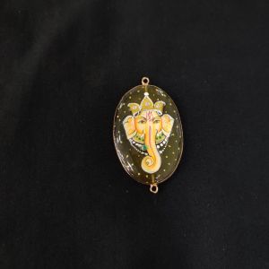Navrabeads Onyx Krishna Face Pendant Connector with Gold Foil Border | Handcrafted Decorative Stone Pendant for Jewellery Making & DIY Crafts
