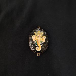Navrabeads Onyx Krishna Face Pendant Connector with Gold Foil Border | Handcrafted Decorative Stone Pendant for Jewellery Making & DIY Crafts