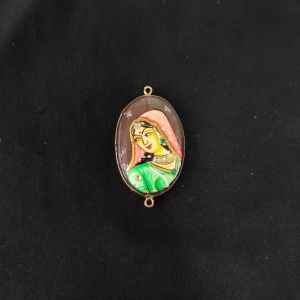 Navrabeads Onyx Krishna Face Pendant Connector with Gold Foil Border | Handcrafted Decorative Stone Pendant for Jewellery Making & DIY Crafts