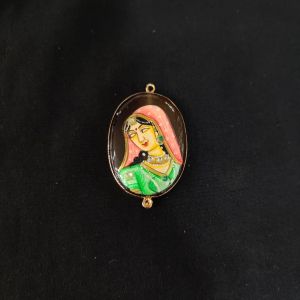 Navrabeads Onyx Krishna Face Pendant Connector with Gold Foil Border | Handcrafted Decorative Stone Pendant for Jewellery Making & DIY Crafts
