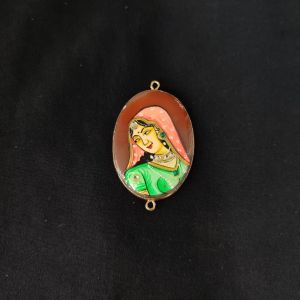 Navrabeads Onyx Krishna Face Pendant Connector with Gold Foil Border | Handcrafted Decorative Stone Pendant for Jewellery Making & DIY Crafts