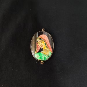 Navrabeads Onyx Krishna Face Pendant Connector with Gold Foil Border | Handcrafted Decorative Stone Pendant for Jewellery Making & DIY Crafts