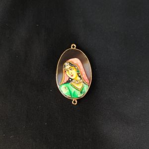 Navrabeads Onyx Krishna Face Pendant Connector with Gold Foil Border | Handcrafted Decorative Stone Pendant for Jewellery Making & DIY Crafts