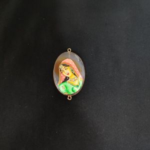Navrabeads Onyx Krishna Face Pendant Connector with Gold Foil Border | Handcrafted Decorative Stone Pendant for Jewellery Making & DIY Crafts