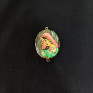 Navrabeads Onyx Krishna Face Pendant Connector with Gold Foil Border | Handcrafted Decorative Stone Pendant for Jewellery Making & DIY Crafts