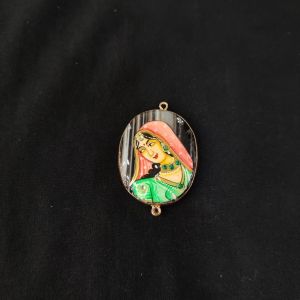 Navrabeads Onyx Krishna Face Pendant Connector with Gold Foil Border | Handcrafted Decorative Stone Pendant for Jewellery Making & DIY Crafts