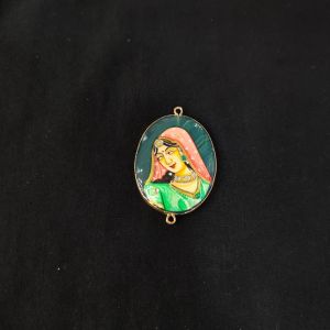 Navrabeads Onyx Krishna Face Pendant Connector with Gold Foil Border | Handcrafted Decorative Stone Pendant for Jewellery Making & DIY Crafts
