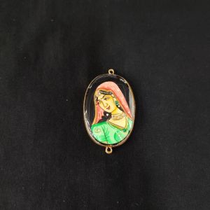 Navrabeads Onyx Pendant Connector with Radha Face Artwork | Gold Foil Border Decorative Centre Piece for Necklace Making | Approx. 1.5 Inch