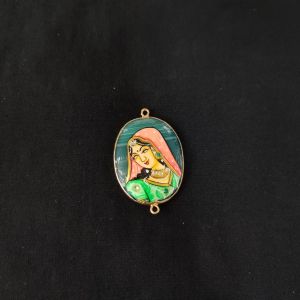 Navrabeads Onyx Krishna Face Pendant Connector with Gold Foil Border | Handcrafted Decorative Stone Pendant for Jewellery Making & DIY Crafts