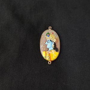 Navrabeads Onyx Krishna Face Pendant Connector with Gold Foil Border | Handcrafted Decorative Stone Pendant for Jewellery Making & DIY Crafts