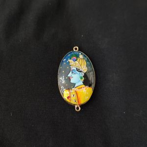 Navrabeads Onyx Krishna Face Pendant Connector with Gold Foil Border | Handcrafted Decorative Stone Pendant for Jewellery Making & DIY Crafts