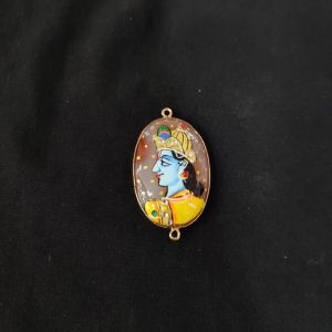 Navrabeads Onyx Krishna Face Pendant Connector with Gold Foil Border | Handcrafted Decorative Stone Pendant for Jewellery Making & DIY Crafts