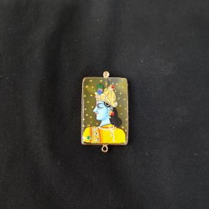 Navrabeads Onyx Krishna Face Pendant Connector with Gold Foil Border | Handcrafted Decorative Stone Pendant for Jewellery Making & DIY Crafts