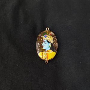 Navrabeads Onyx Krishna Face Pendant Connector with Gold Foil Border | Handcrafted Decorative Stone Pendant for Jewellery Making & DIY Crafts