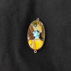 Navrabeads Onyx Krishna Face Pendant Connector with Gold Foil Border | Handcrafted Decorative Stone Pendant for Jewellery Making & DIY Crafts