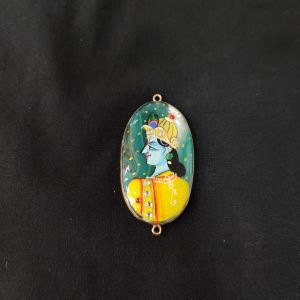 Navrabeads Onyx Krishna Face Pendant Connector with Gold Foil Border | Handcrafted Decorative Stone Pendant for Jewellery Making & DIY Crafts