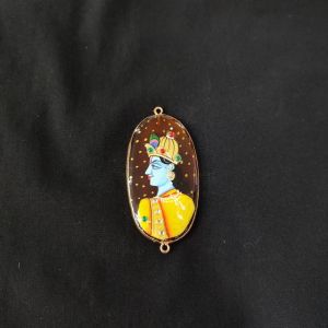 Navrabeads Onyx Krishna Face Pendant Connector with Gold Foil Border | Handcrafted Decorative Stone Pendant for Jewellery Making & DIY Crafts