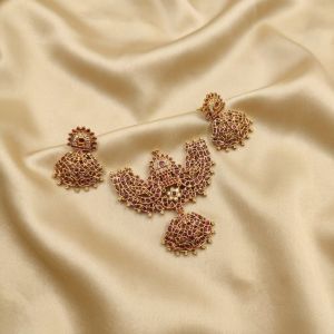 Matt Finish Kemp Pendant Set with Stud Earrings ( suitable for 3 Layer necklace), Traditional Ethnic Jewellery, Elegant Festive, Wedding & Party Wear Jewellery for Women