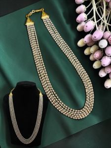 Crystal Beads 3 Layer Necklaces with Lakshmi Side Pendant, 22 Inch Traditional Ethnic Jewellery, Elegant Festive, Wedding & Party Wear Necklace for Women