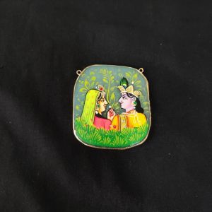 Navrabeads Onyx Stone Radha Krishna Pendant with Gold Foil Borders – Approx. 1 Piece for Jewellery Making