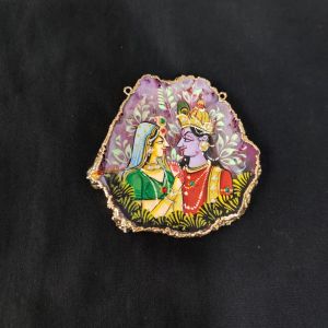 Navrabeads Onyx Stone Radha Krishna Pendant with Gold Foil Borders – Approx. 1 Piece for Jewellery Making