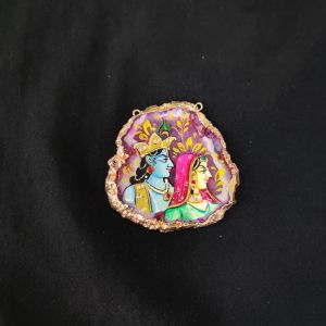 Navrabeads Onyx Stone Radha Krishna Pendant with Gold Foil Borders – Approx. 1 Piece for Jewellery Making