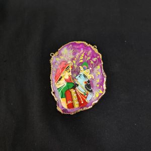 Navrabeads Onyx Stone Radha Krishna Pendant with Gold Foil Borders – Approx. 1 Piece for Jewellery Making