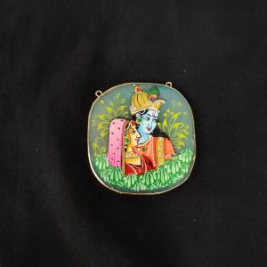Navrabeads Onyx Stone Radha Krishna Pendant with Gold Foil Borders – Approx. 1 Piece for Jewellery Making