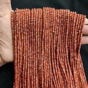 Navrabeads Sandstone with CZ Glitter Beads 2x3mm – 14 Inch String (Approx 160–165 Beads) | Premium Jewellery Making Beads for DIY Bracelets & Necklaces