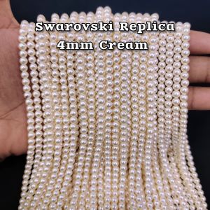 4mm Whitish Cream Swarovski Replica Pearls (Good Shine) – Approx 90–100 Beads | 15-Inch String for Jewellery Making