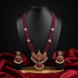 Navrabeads Strawberry Quartz & Swarovski Replica Pearl 5 Layer Necklace for Women | Traditional & Western Fashion Jewellery with Rope Finish