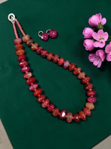 Navrabeads Black Onyx Cylinder Beads Necklace with Orange Onyx Rondelles & Lace Agate Pendant | Designer Gemstone Statement Necklace for Women Party, Festive & Daily Wear