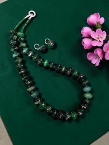 Onyx Rondelle Necklace with Zircon Clasp and Matching Earrings, 18 Inch
