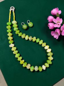 Green Onyx Rondelle Necklace with Zircon Clasp and Matching Earrings