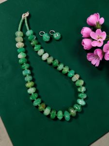 Green Onyx Rondelle Necklace with Zircon Clasp and Matching Earrings