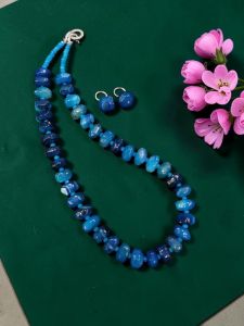 Green Onyx Rondelle Necklace with Zircon Clasp and Matching Earrings