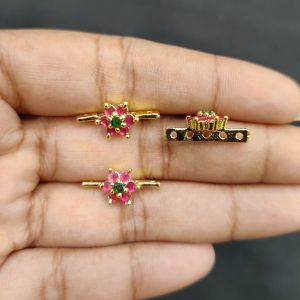 Navrabeads Single Piece CZ Stone 5 Hole Flower Connector Antique Gold Finish Pink & Green – 14x7 mm | Jewellery Connector for DIY Designs