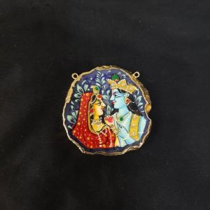 Navrabeads Onyx Stone Radha Krishna Pendant with Gold Foil Borders